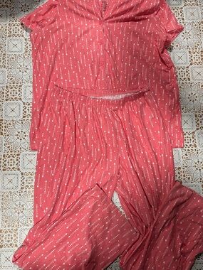Croft & Barrow Pink Heart Print Pajama Set Size Large